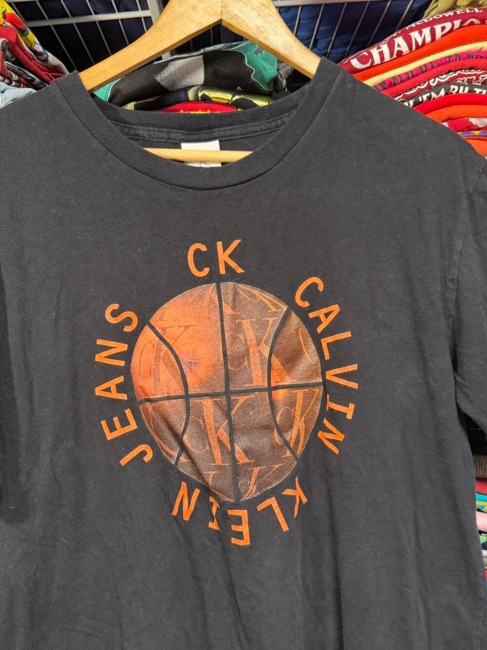 90s vintage Calvin Klein jeans basketball graphic t shirt black
